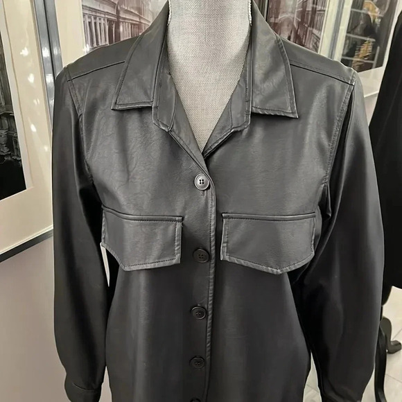 BRIAN BAILEY Faux Leather Dress Shacket Lined with Tie Belt, Size M - Picture 3 of 8